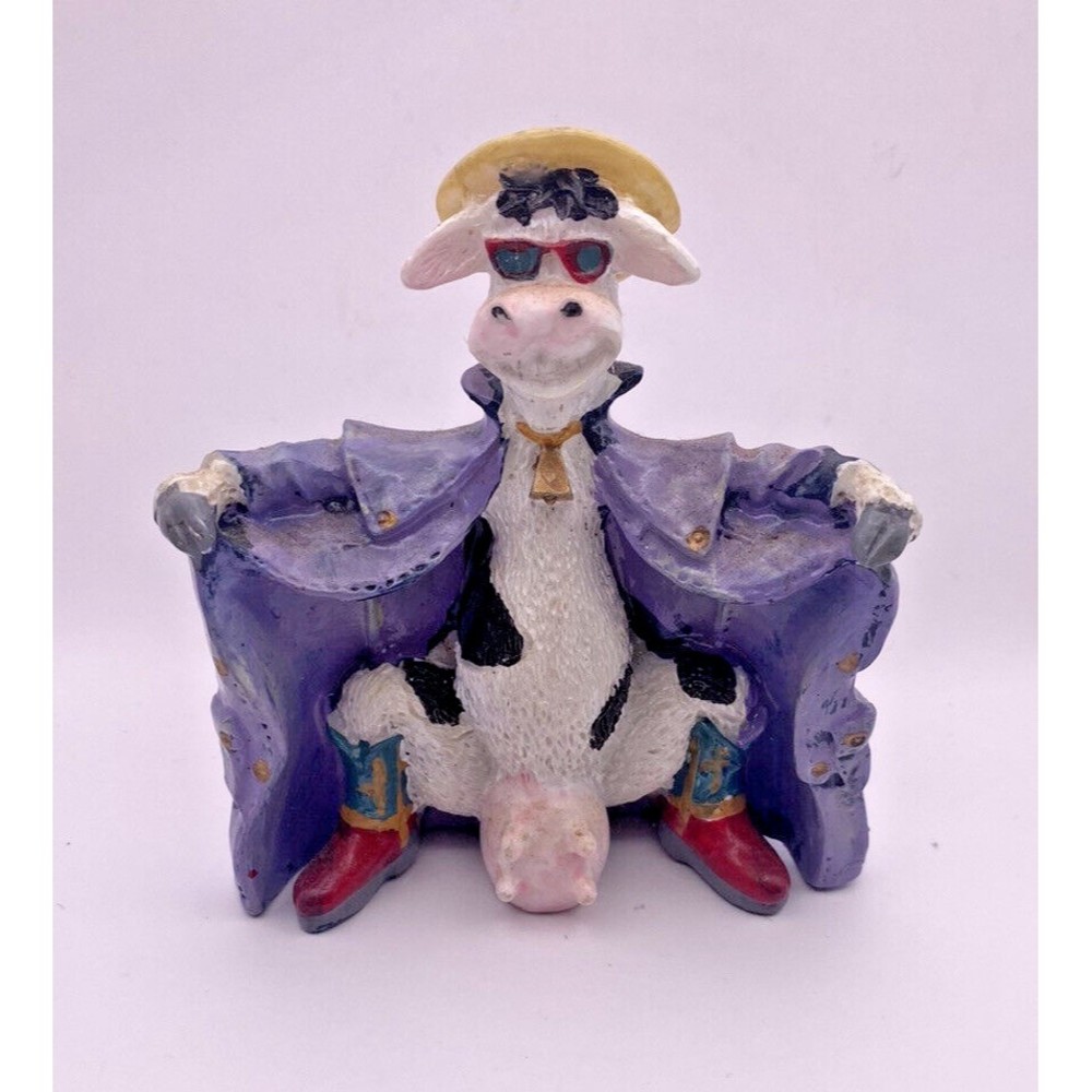 Cowboy Cow Figurine with Cowboy Boots Used